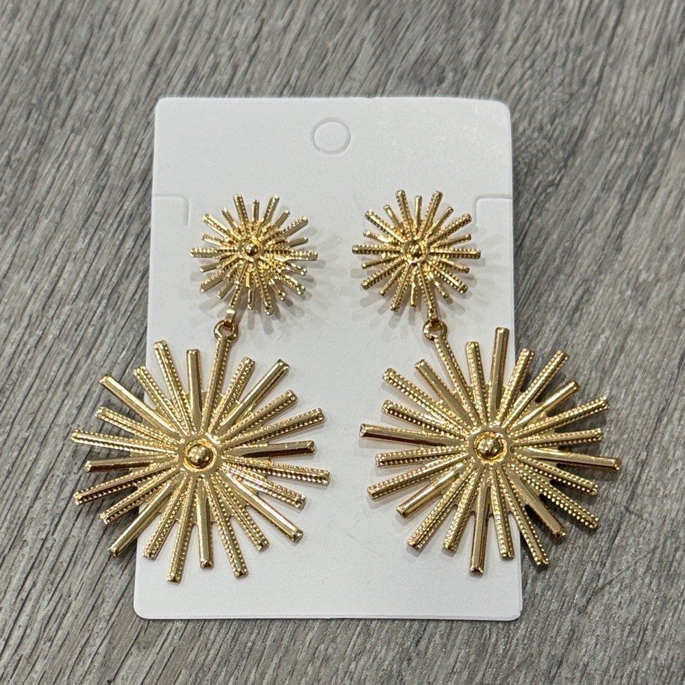 Gold Starburst Sunburst Boho Drop Earrings Dangle Women’s Fashion Jewelry